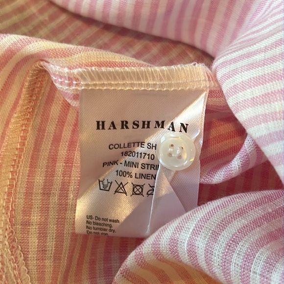 NWT Harshman Collette Shirt Pink Stripe 100% Linen Size Small - Picture 7 of 9